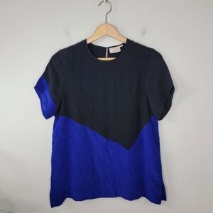 Rungolee | Blue Black Colorblock Short Sleeve Blouse